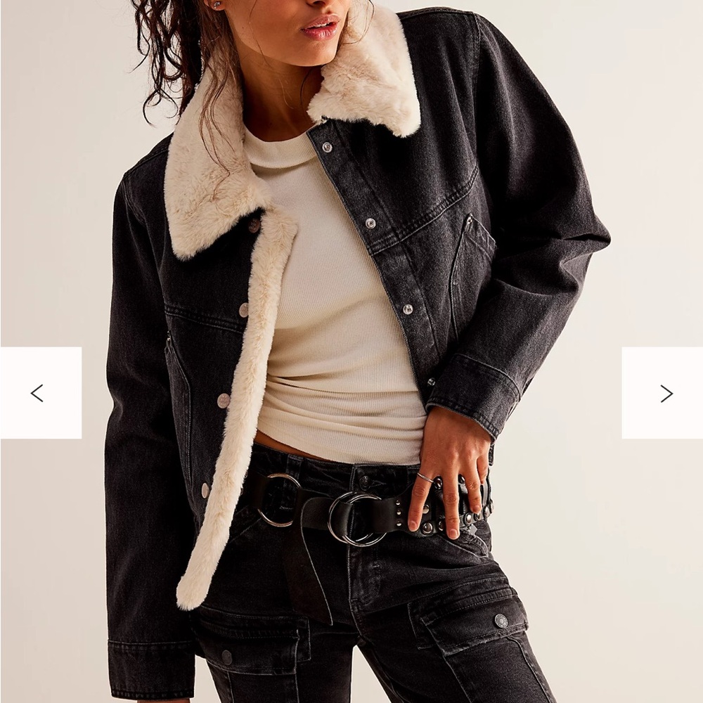 Women's Black Denim Jacket with Cream Lining